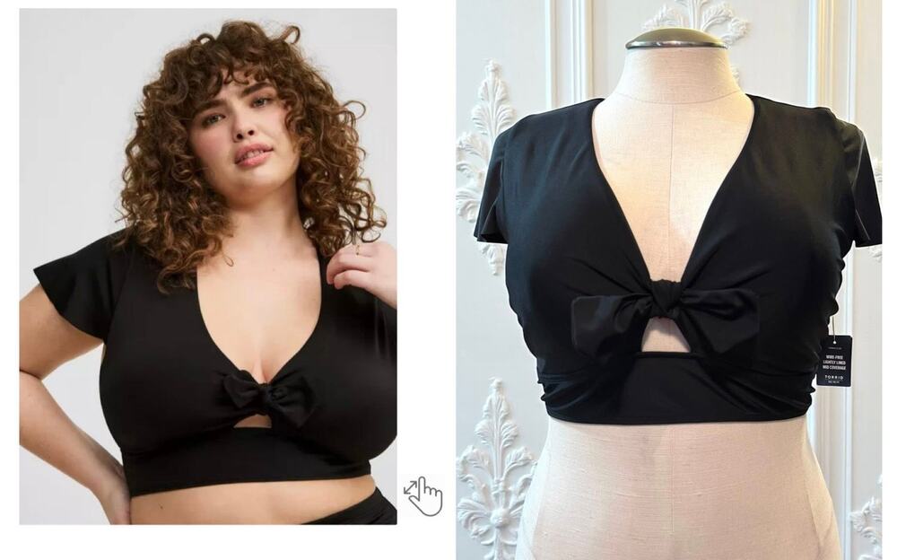 TOP ONLY Torrid 4 (4X) Black Wireless Busty Swim Tie Front Bikini Top w/Sleeves